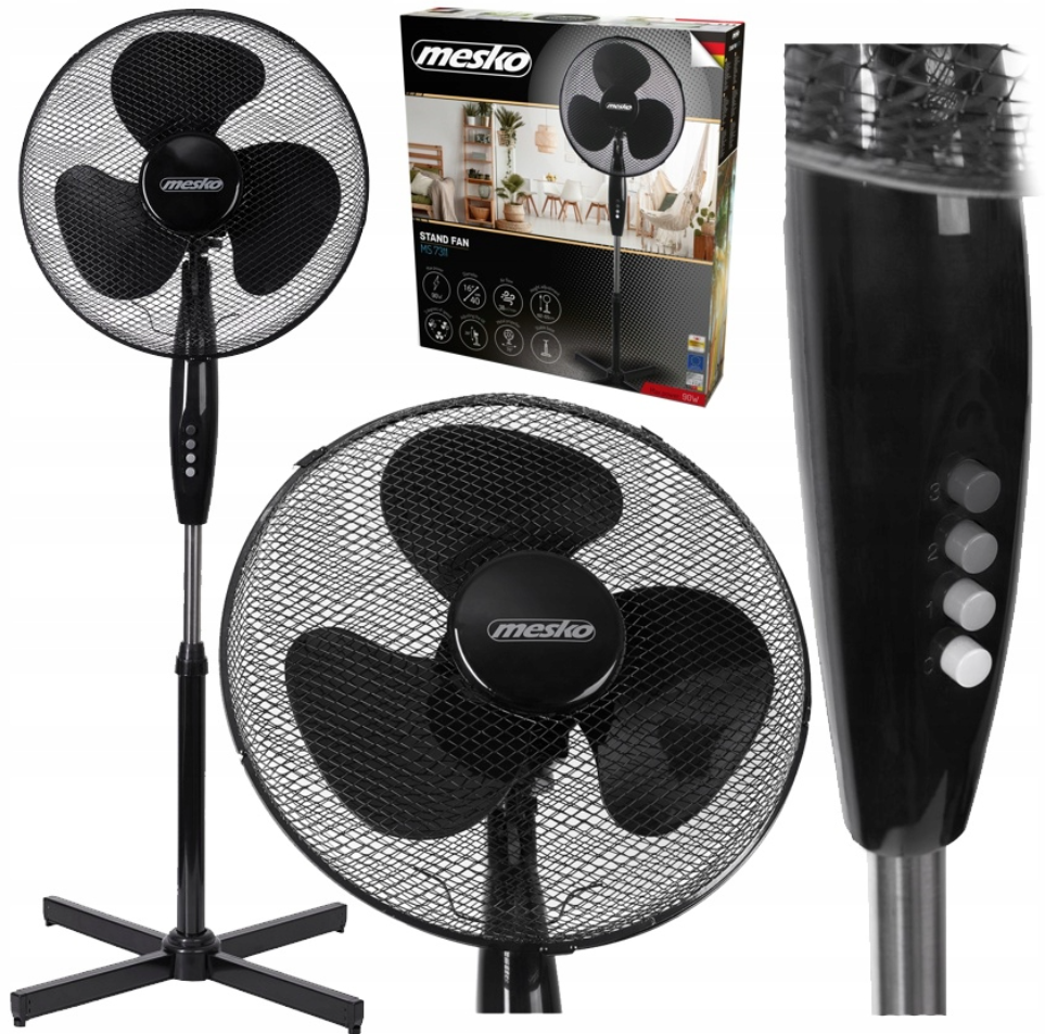 Вентилятор напольный Mesko MS 7311 (45Вт, 40 см, черный, Польша)