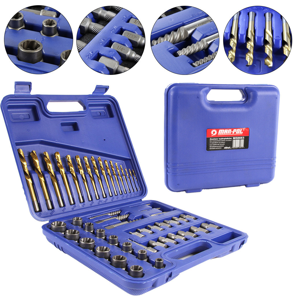 Набор экстракторов для выкручивания сломанных болтов и гаек 49 предметов Mar-Pol M58663