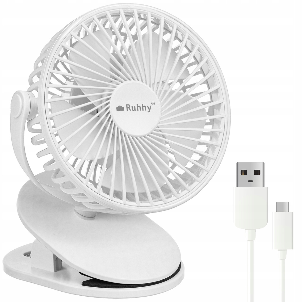 Беспроводной аккумуляторный вентилятор Ruhhy 25566 с зажимом 1200 мАч USB-C белый