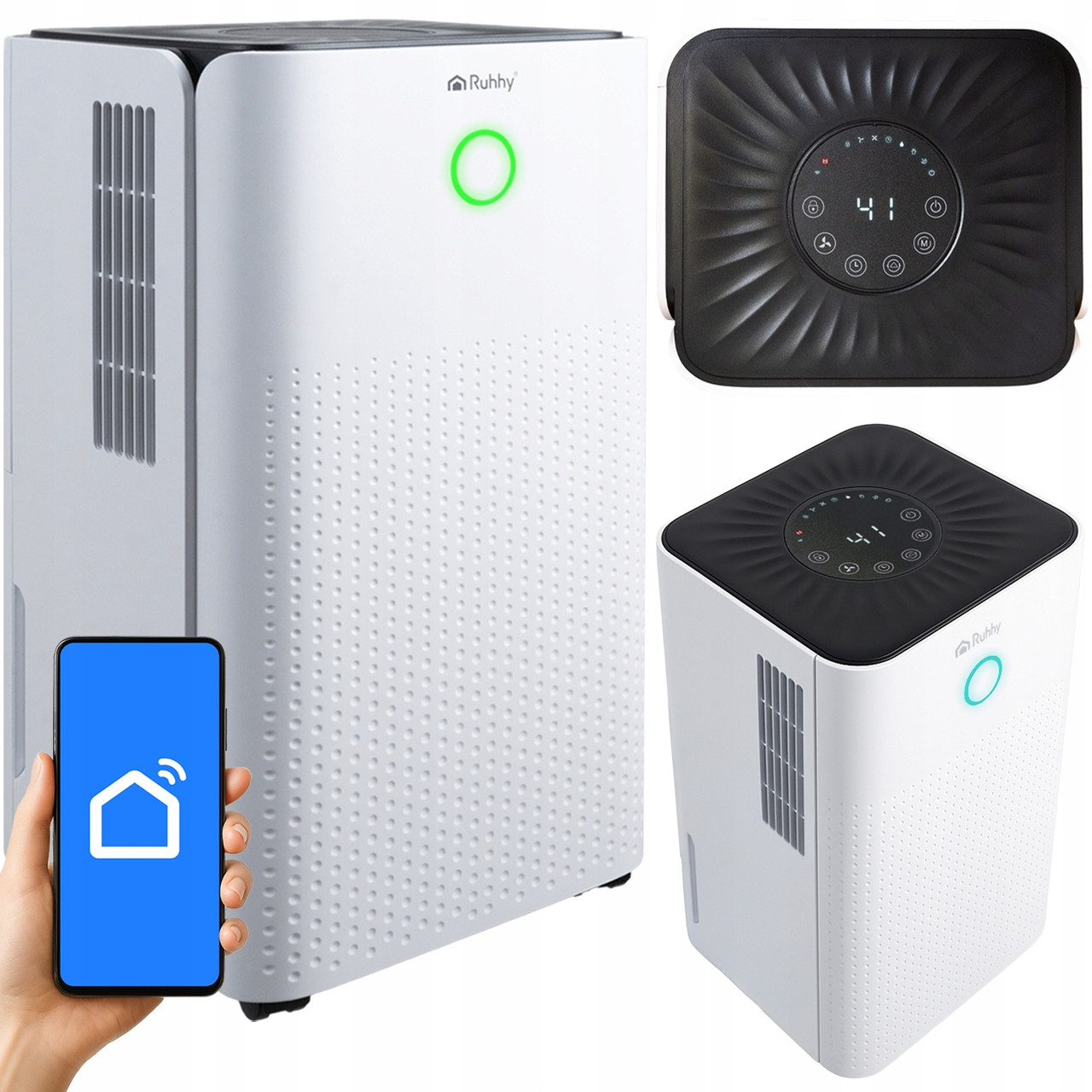 Осушитель воздуха мощный конденсационный Ruhhy 26497 12 л/24 ч, гигростат, таймер, WiFi