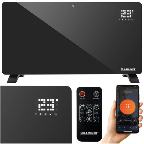 Електрообігрівач скляний Zelva Kaminer 26572 2500 Вт з керуванням через Wi-Fi та пультом Чорний